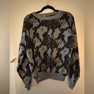 VTG Colore Italia L Wool Blend Black Gray Abstract Women's Sweater Drop Shoulder